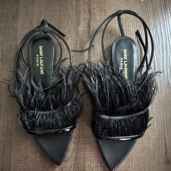 Saint Laurent Shoes - Saint Laurent Black Feathered Sandals